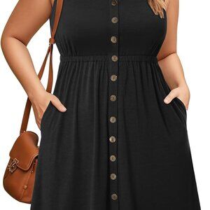 Women's Plus Size Summer Dress Polyester Spandex V-Neck Pockets Casual